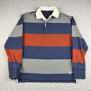 Banana Republic Rugby Shirt Men Small Orange Blue Gray Stripe Long Sleeve Collar